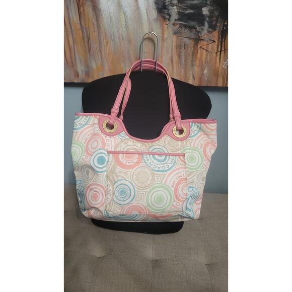 Coach Scribble Pop Art Tote Bag F19184 Pink Patent Leather Trim Shoulder Purse - Picture 3 of 15